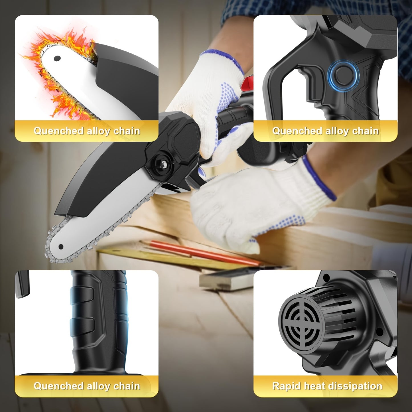 Mini Cordless Chainsaw 6 Inch Handheld Electric Pruner