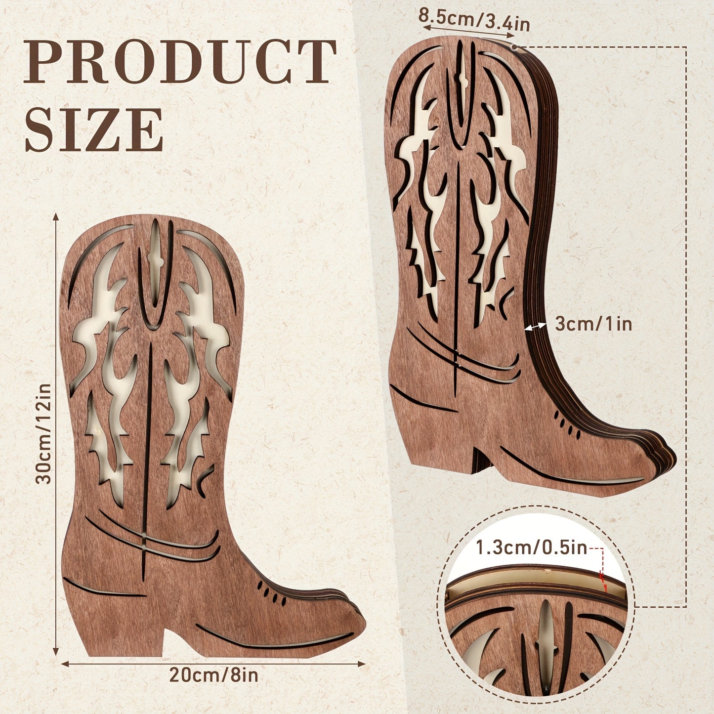 Wood Cowboy Boots Wall Planter Set for Indoor Plants Decor