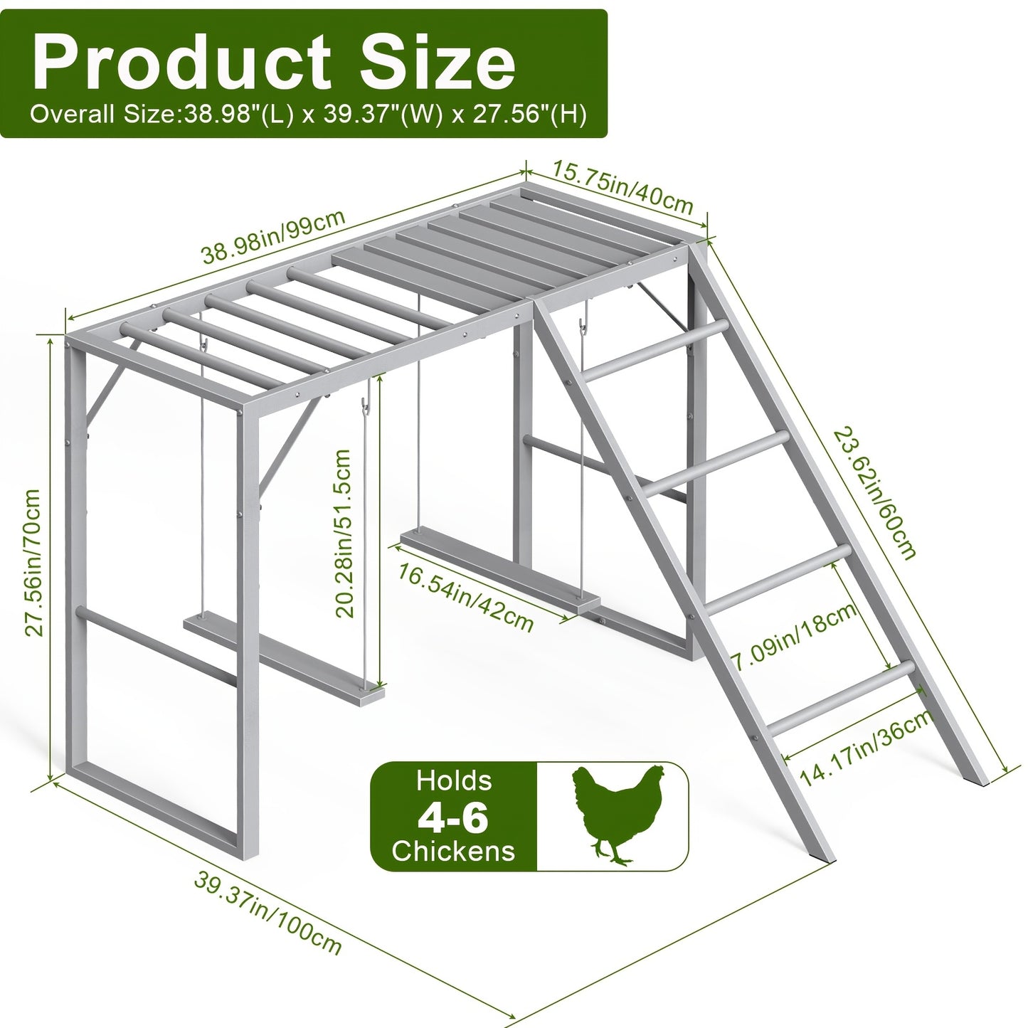 Chicken Perch Swing Set Durable Iron Alloy Platform for Hens
