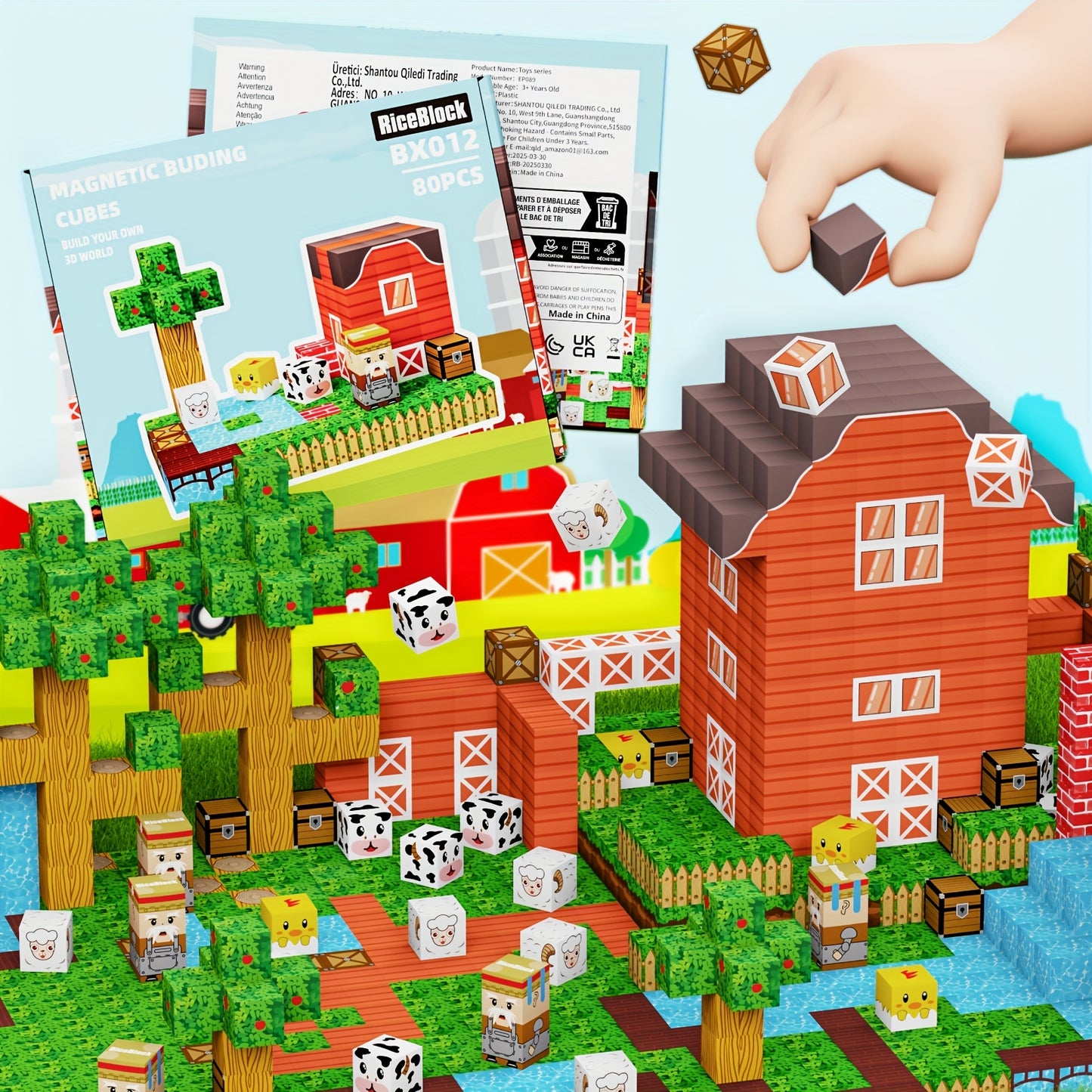 Magnetic Building Blocks Farm Theme 80pcs for Ages 3 Plus