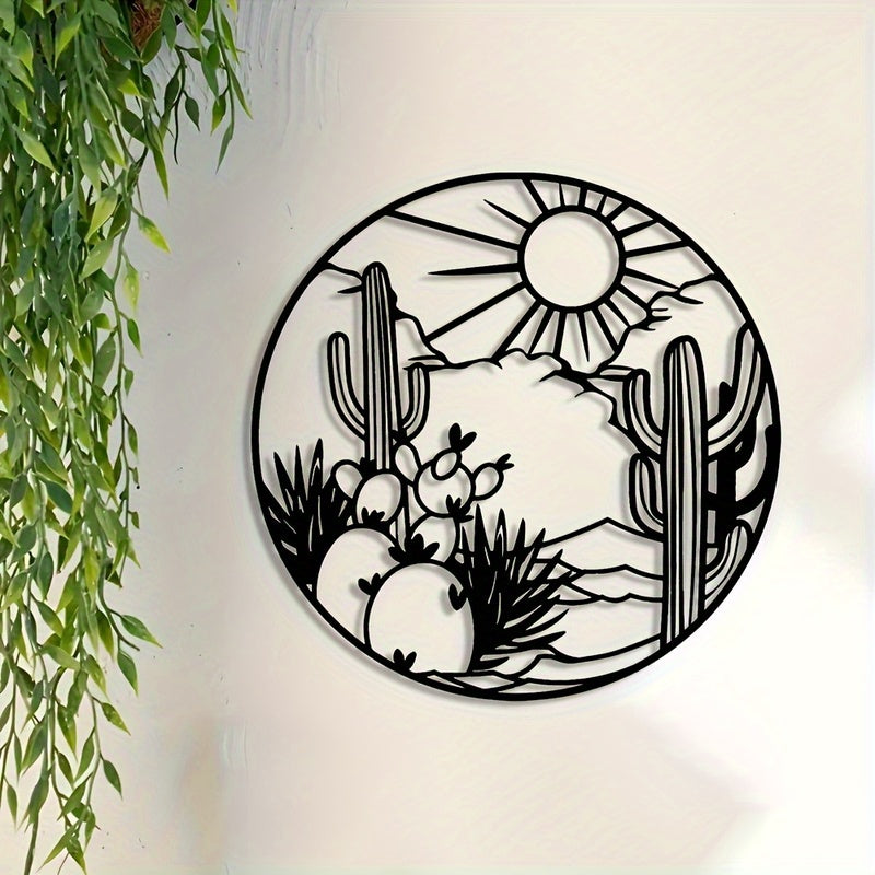 Desert Cactus Mountain Landscape Metal Wall Art for Home Decor