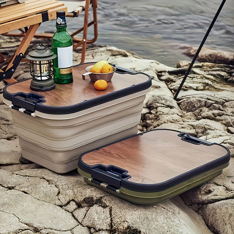 Outdoor Folding Storage Box with Thick Wooden Lid for Camping