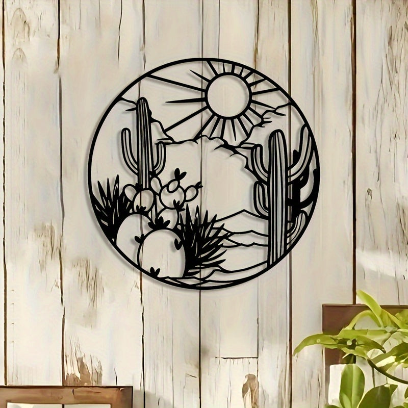 Desert Cactus Mountain Landscape Metal Wall Art for Home Decor
