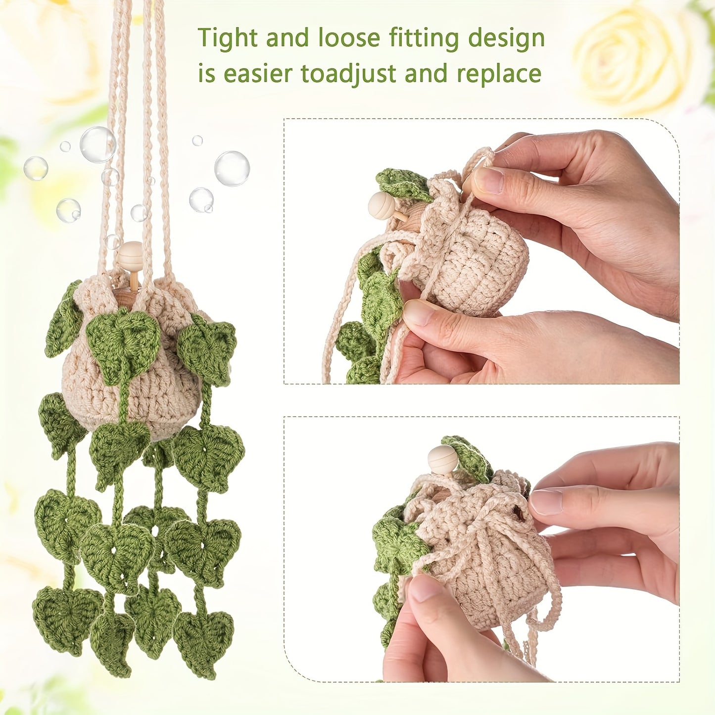 Handmade Crocheted Hanging Car Pothos Plant Diffuser Bottle