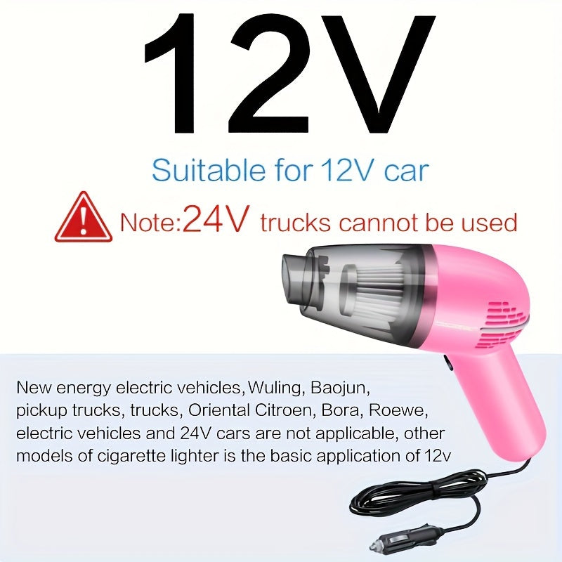 Pink Car Vacuum Cleaner Strong Suction Wet Dry Pet Hair