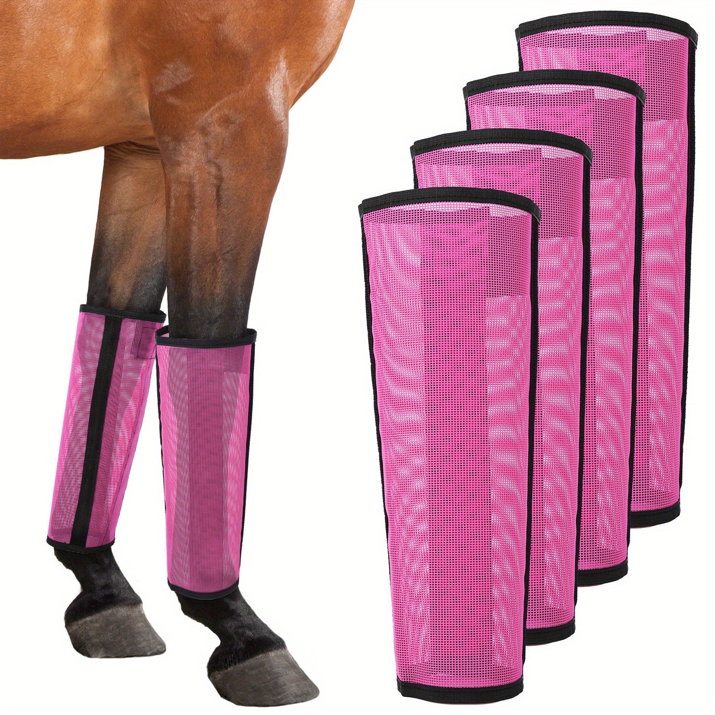 Rose Red Breathable Mesh Horse Fly Boots 4 Pack Covers