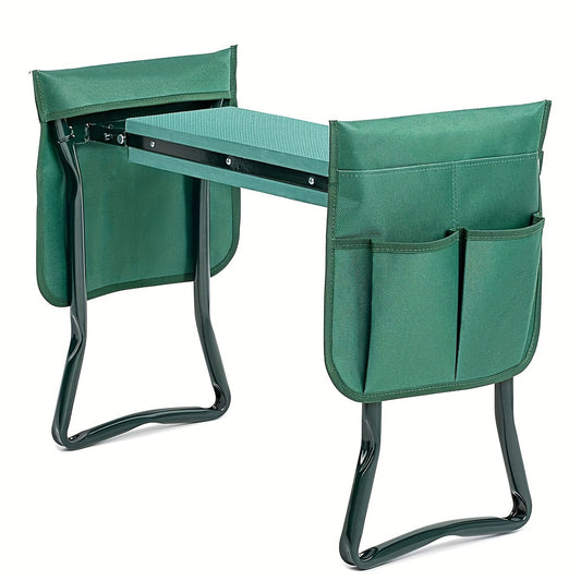 Yossa Deluxe Foldable Garden Kneeler and Seat Heavy Duty Steel Frame Comfort EVA Foam Pad 2 Tool Pouches Apron Ideal for Gardening and Fishing Green Kneeler for Gardening