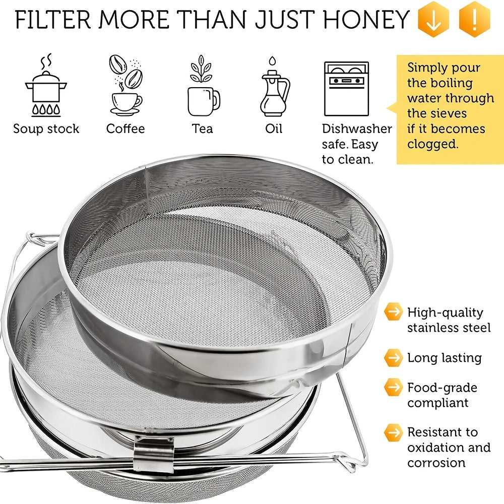 Stainless Honey Strainer Double Sieve With Extendable Arms