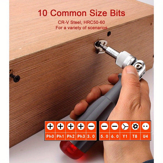 10 In 1 Ratchet Screwdriver Set with Magnetic Bits and Tools