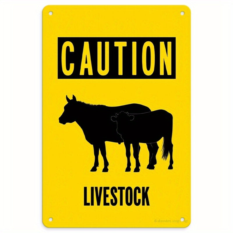 Caution Livestock Metal Sign Weather Resistant Farm Safety