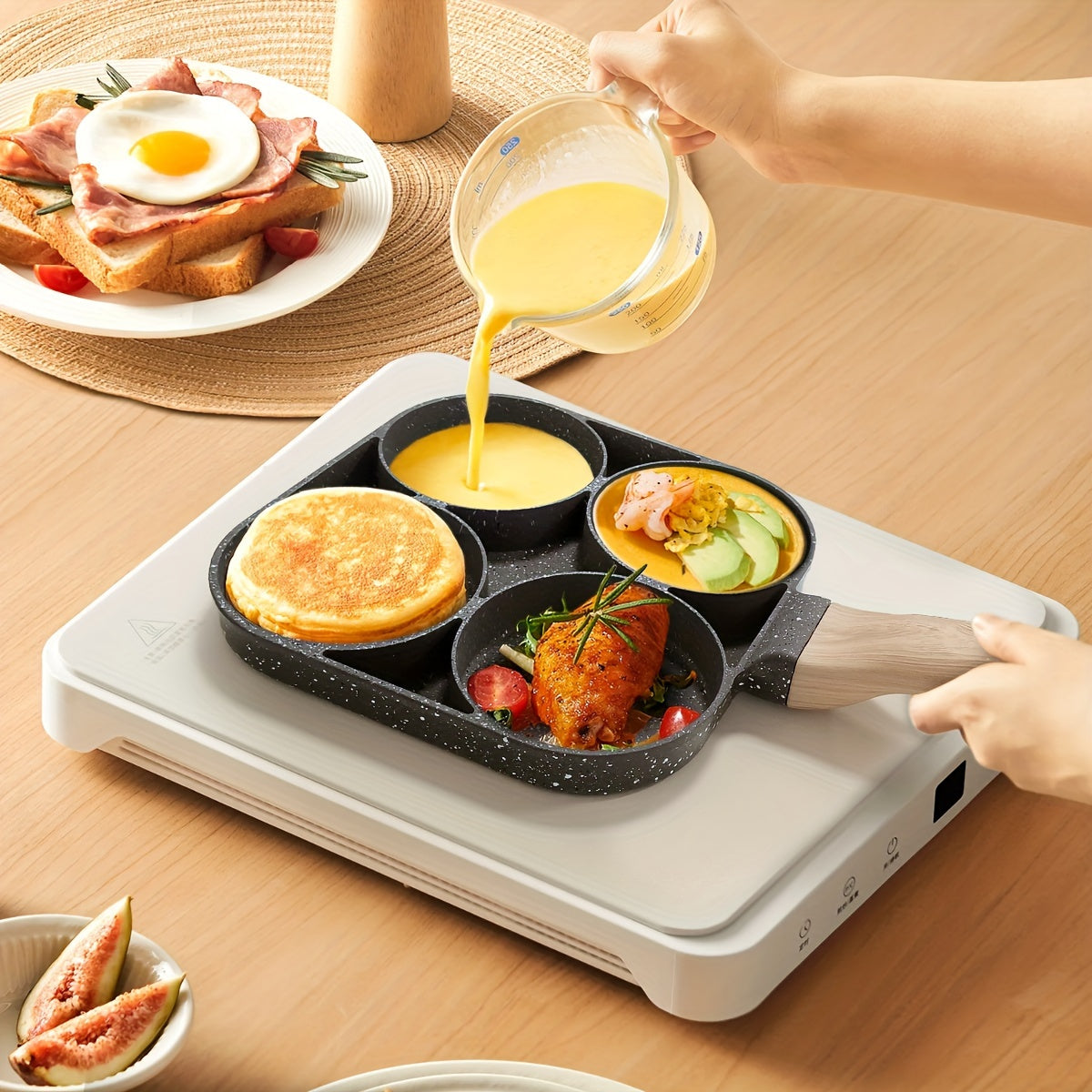 Premium Non Stick Breakfast Skillet with Wooden Handle