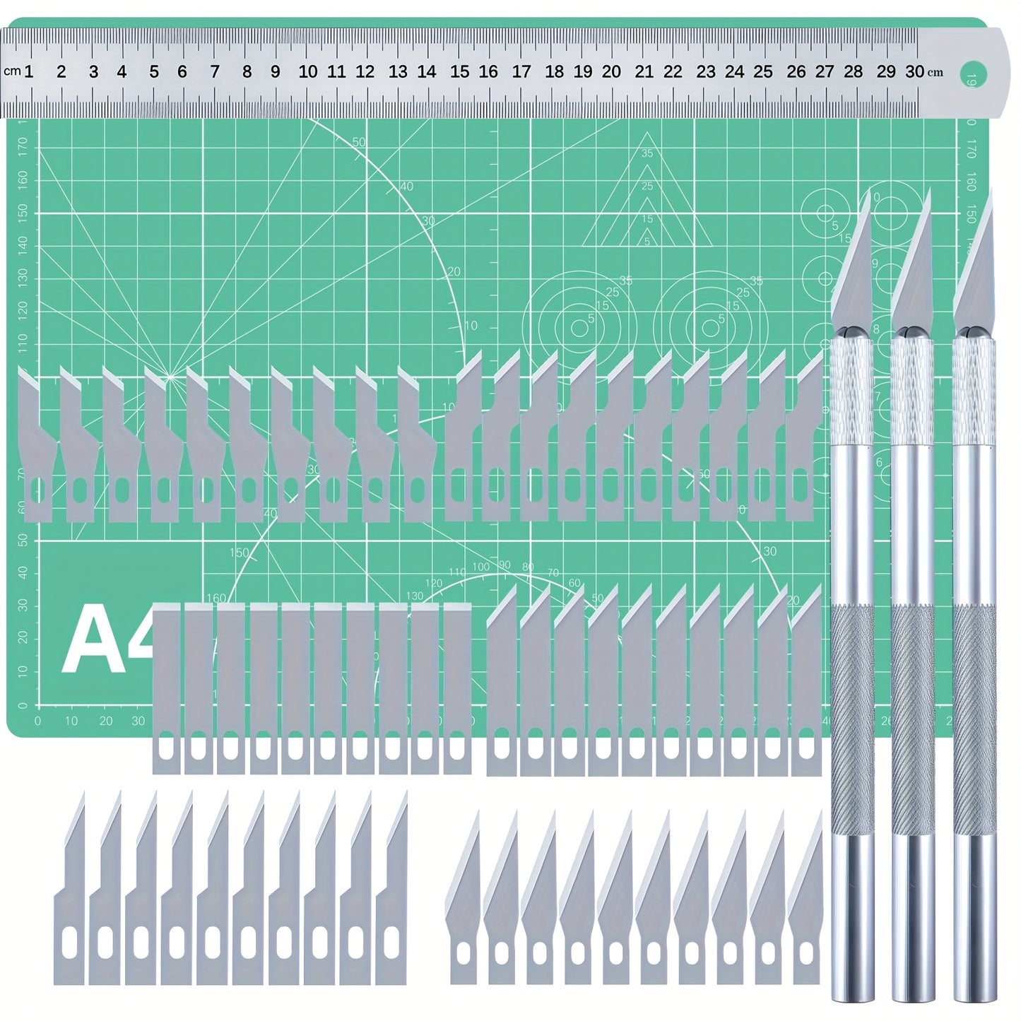 65 Pieces Craft Cutting Stencil Knife Set With A4 Cutting Mat Art And Craft Blade Exacto Knives Ruler Tools For Paper Modelling