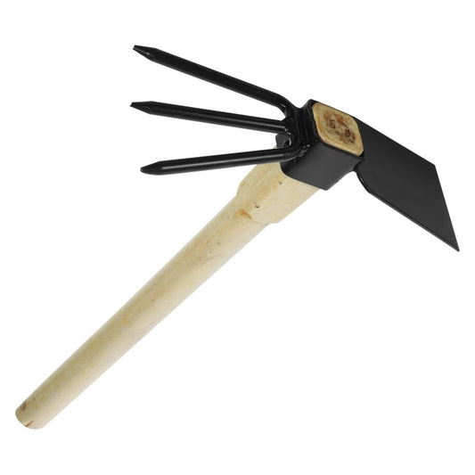 Multifunctional Dual Headed Hoe Garden Tool Stainless Steel Hoe and Cultivator Wood Handle Double Sided Cultivator Tool for Digging Loosening Soil and Weeding