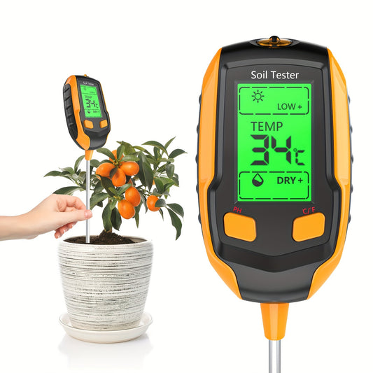 4 In 1 Soil Moisture Meter Digital PH Meter Soil Moisture Plant Temperature Sunlight Intensity Backlight LCD Display Soil Test Meter For Garden Lawn Plant Care Farm And Indoor Outdoor Plants