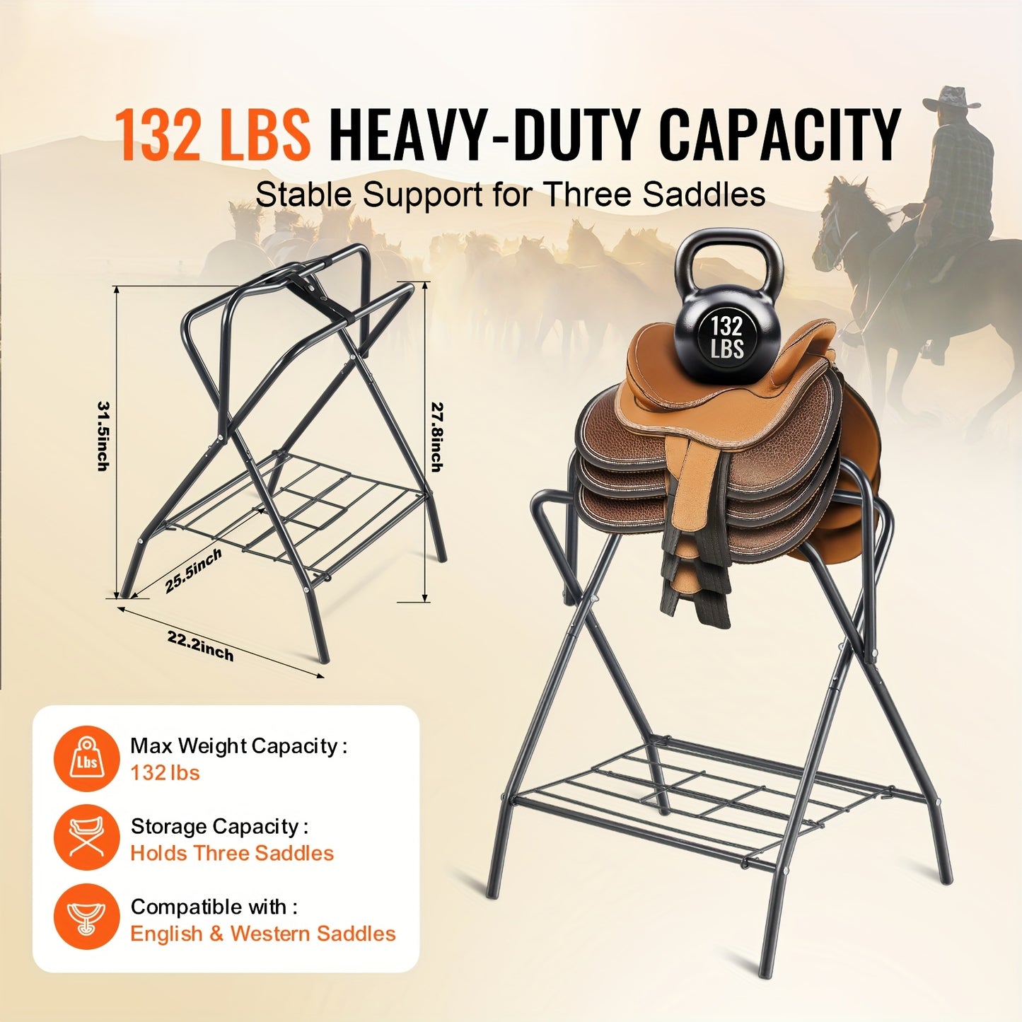 Happybuy Folding Saddle Rack Freestanding Horse Stand Black