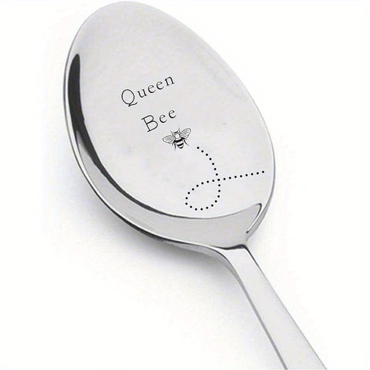 Engraved Stainless Steel Coffee Spoon with Queen Bee Design
