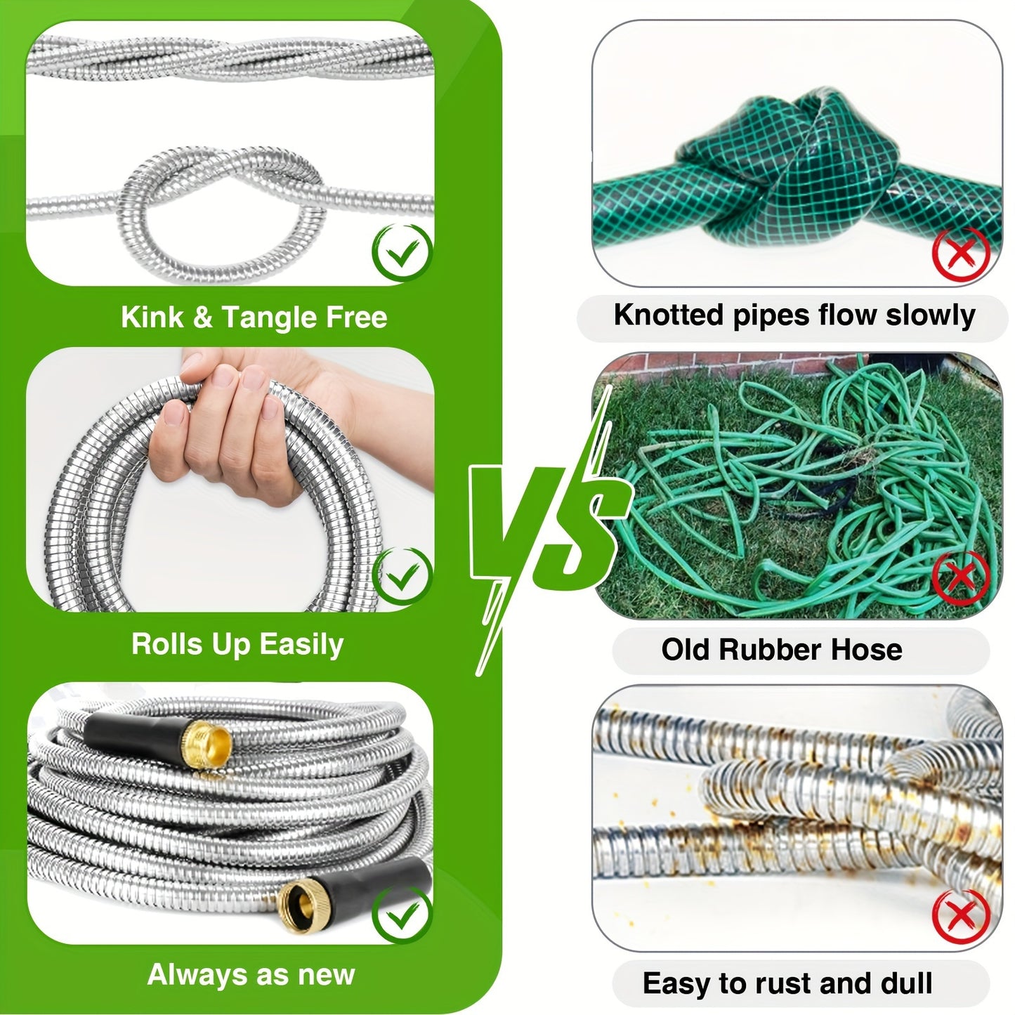 100ft Heavy Duty Stainless Garden Hose With 10 Nozzles