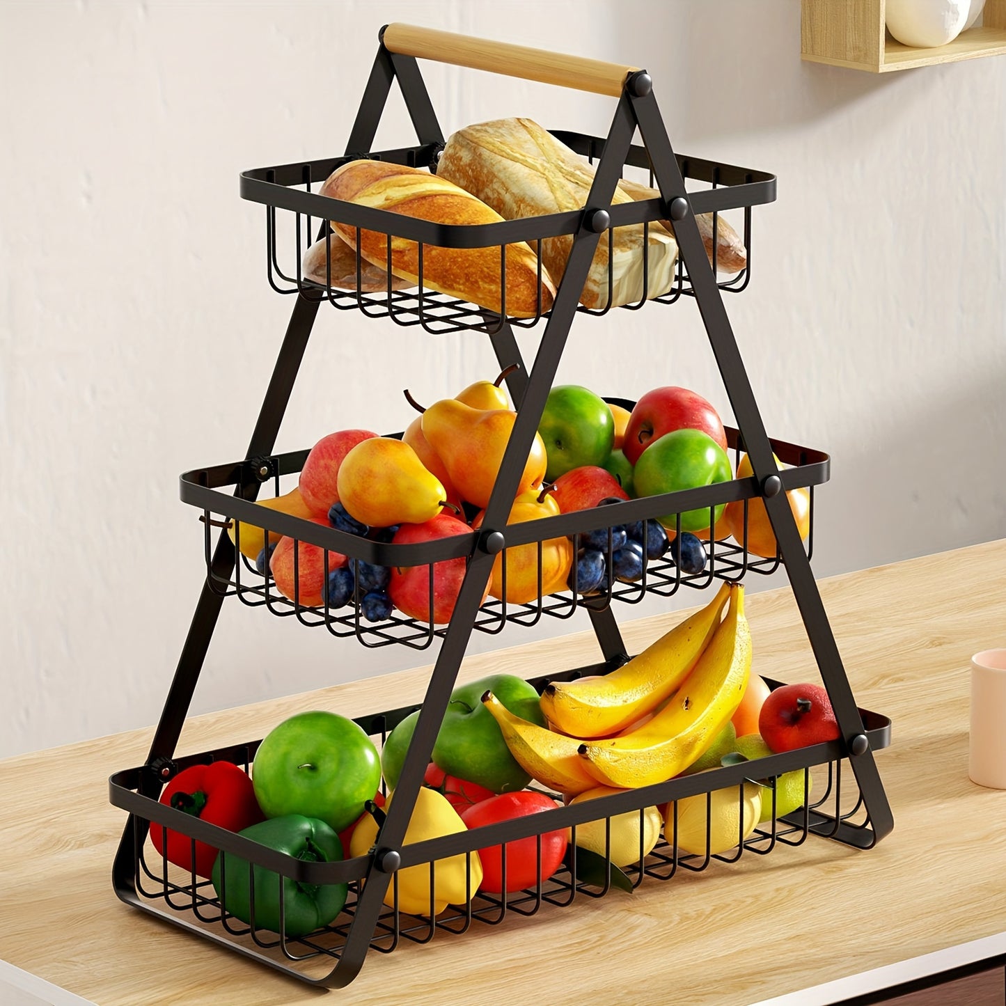 Two Tier Countertop Fruit Basket With Open Wire Design