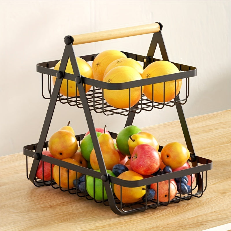 Two Tier Countertop Fruit Basket With Open Wire Design