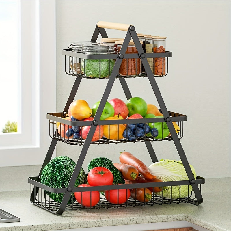Two Tier Countertop Fruit Basket With Open Wire Design