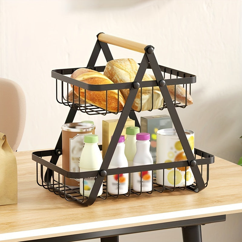 Two Tier Countertop Fruit Basket With Open Wire Design