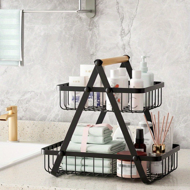 Two Tier Countertop Fruit Basket With Open Wire Design