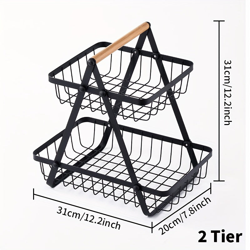 Two Tier Countertop Fruit Basket With Open Wire Design