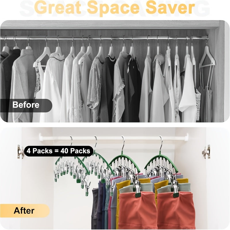 4 Pack 10 Clip Pants Hangers For Leggings Jeans Socks Ties
