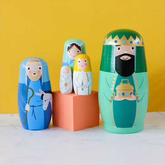 Five Tier Russian Nesting Dolls Wooden Ornaments Gift