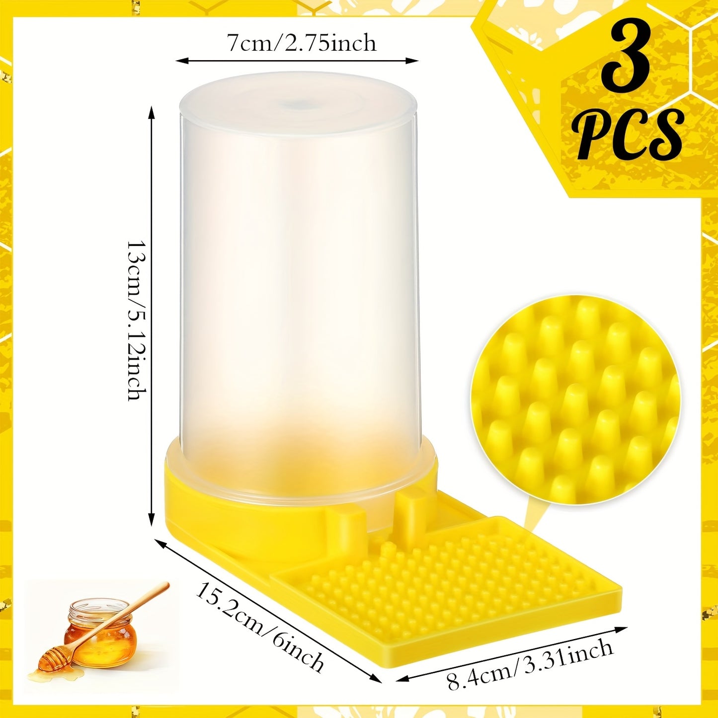 3 Pack Yellow Bee Water Feeder with Ant Proof Hexagonal Base