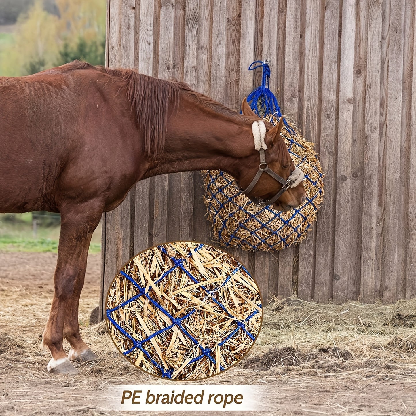 2PCS Durable Slow Feed Hay Nets for Horses Sheep and Donkeys Red Blue Black PE Material with Rope Handles Hexagonal Design for Easy Filling and Slow Feeding