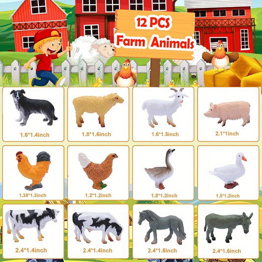 12pcs Mini Farm Animal Figurines for Kids Educational Play