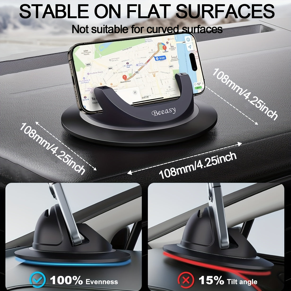 360 Degree Car Phone Holder With Suction Mount For Dash