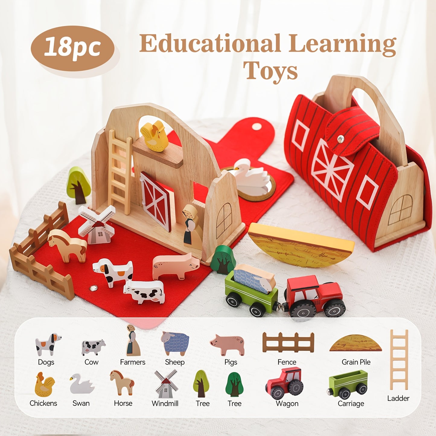 Wooden Farm Toy Set Educational Cognitive Development Gift