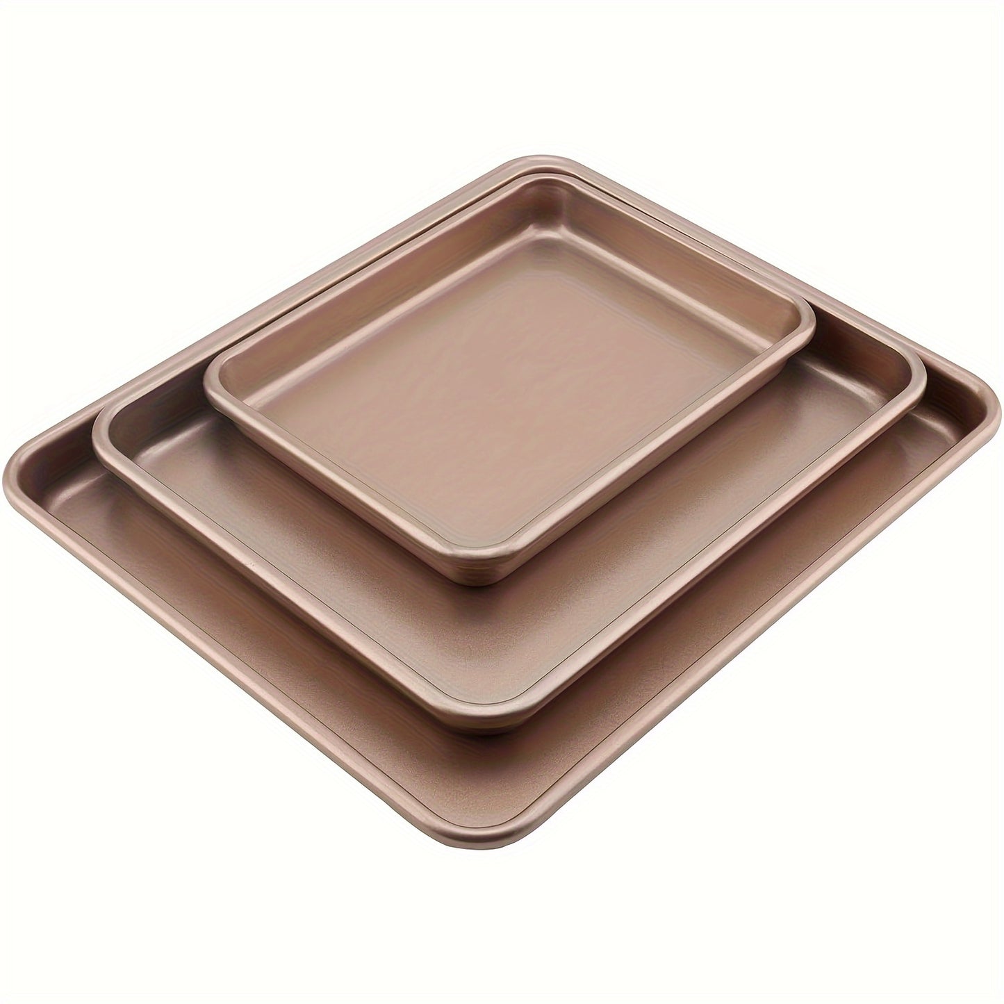 3 Pieces Baking Tray Set 9 11 13 Inch Nonstick Baking Sheets for Oven Cookie Sheets Cake Pan Set Rectangular Bakeware for Brownie Cake Bread Cookie Golden