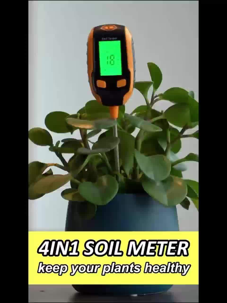 4 In 1 Soil Moisture Meter Digital PH Meter Soil Moisture Plant Temperature Sunlight Intensity Backlight LCD Display Soil Test Meter For Garden Lawn Plant Care Farm And Indoor Outdoor Plants