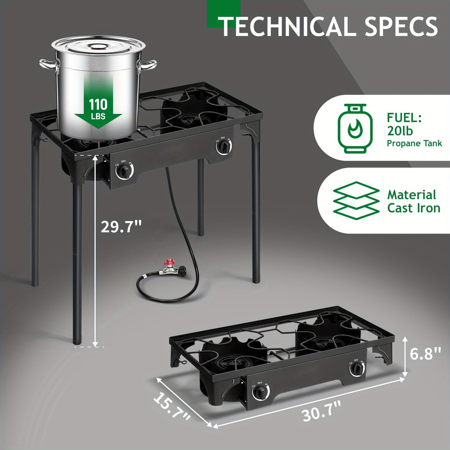 Two Burner Outdoor Propane Stove 150000 BTU 20 PSI Regulator
