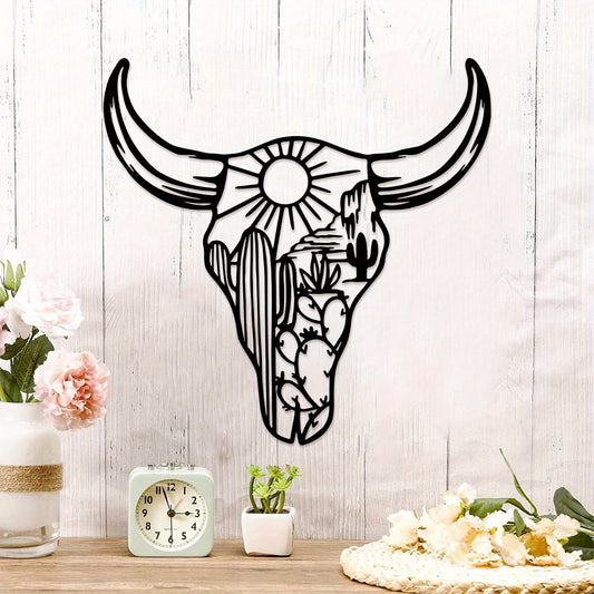 Metal Western Cow Skull Wall Art Decor for Rustic Home