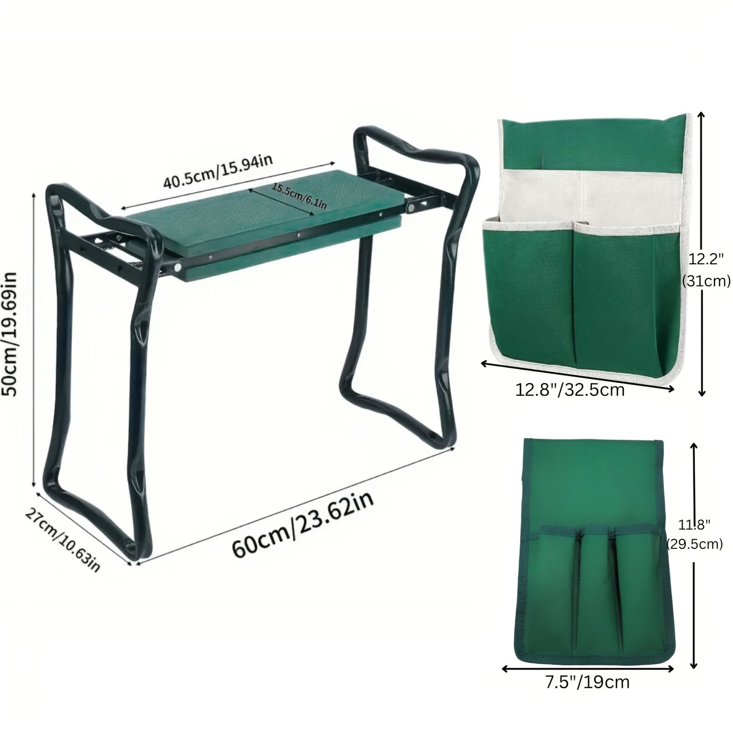 2-in-1 Foldable Garden Kneeling Chair with Tool Bag for Comfort