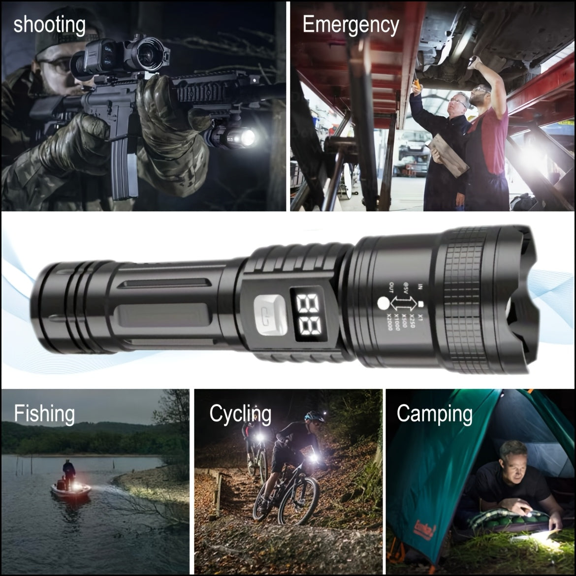 Rechargeable High Power LED Flashlights Zoomable Spotlight