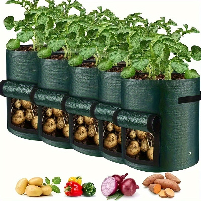 5 Packs 10 Gallon Breathable Fabric Grow Bags Aeration Potato Planters with Access Flap Sturdy Handles Lightweight Design Ideal for Indoor and Outdoor Gardening of Tomatoes Carrots Fruits and Vegetables