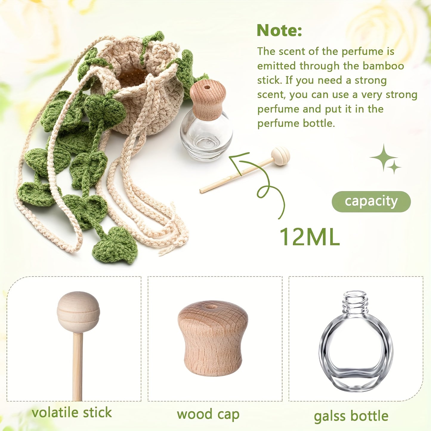 Handmade Crocheted Hanging Car Pothos Plant Diffuser Bottle