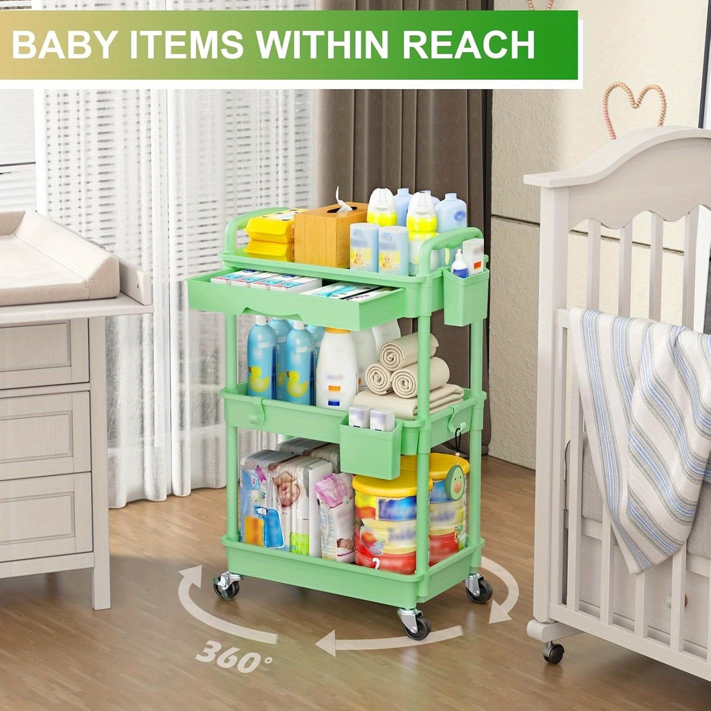 Multi-Functional Rolling Storage Cart with Removable Drawers