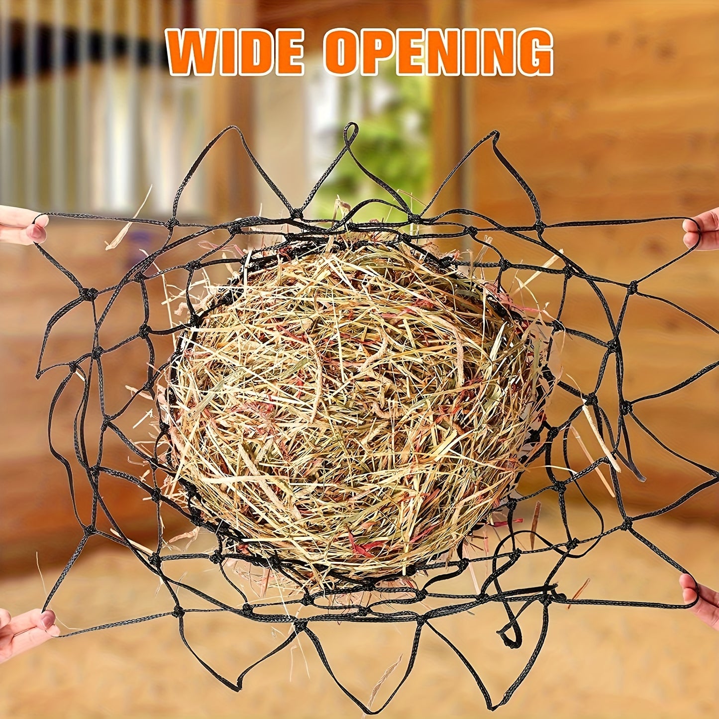 2PCS Durable Slow Feed Hay Nets for Horses Sheep and Donkeys Red Blue Black PE Material with Rope Handles Hexagonal Design for Easy Filling and Slow Feeding