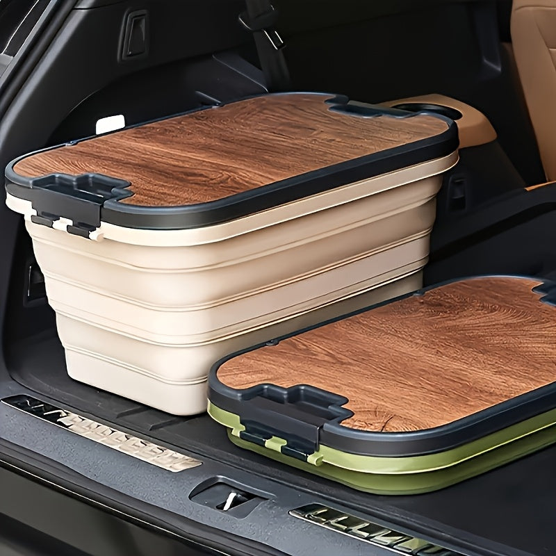 Outdoor Folding Storage Box with Thick Wooden Lid for Camping