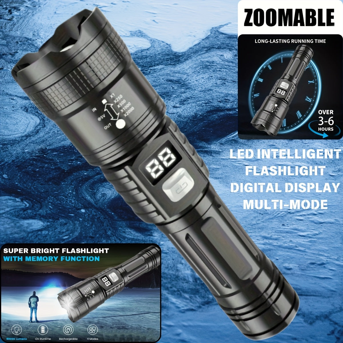 Rechargeable High Power LED Flashlights Zoomable Spotlight