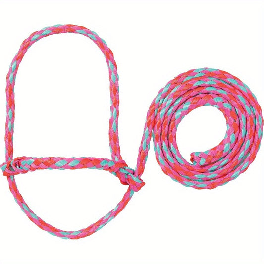 Adjustable Braided Pink and Blue Sheep Halter with Metal Ring