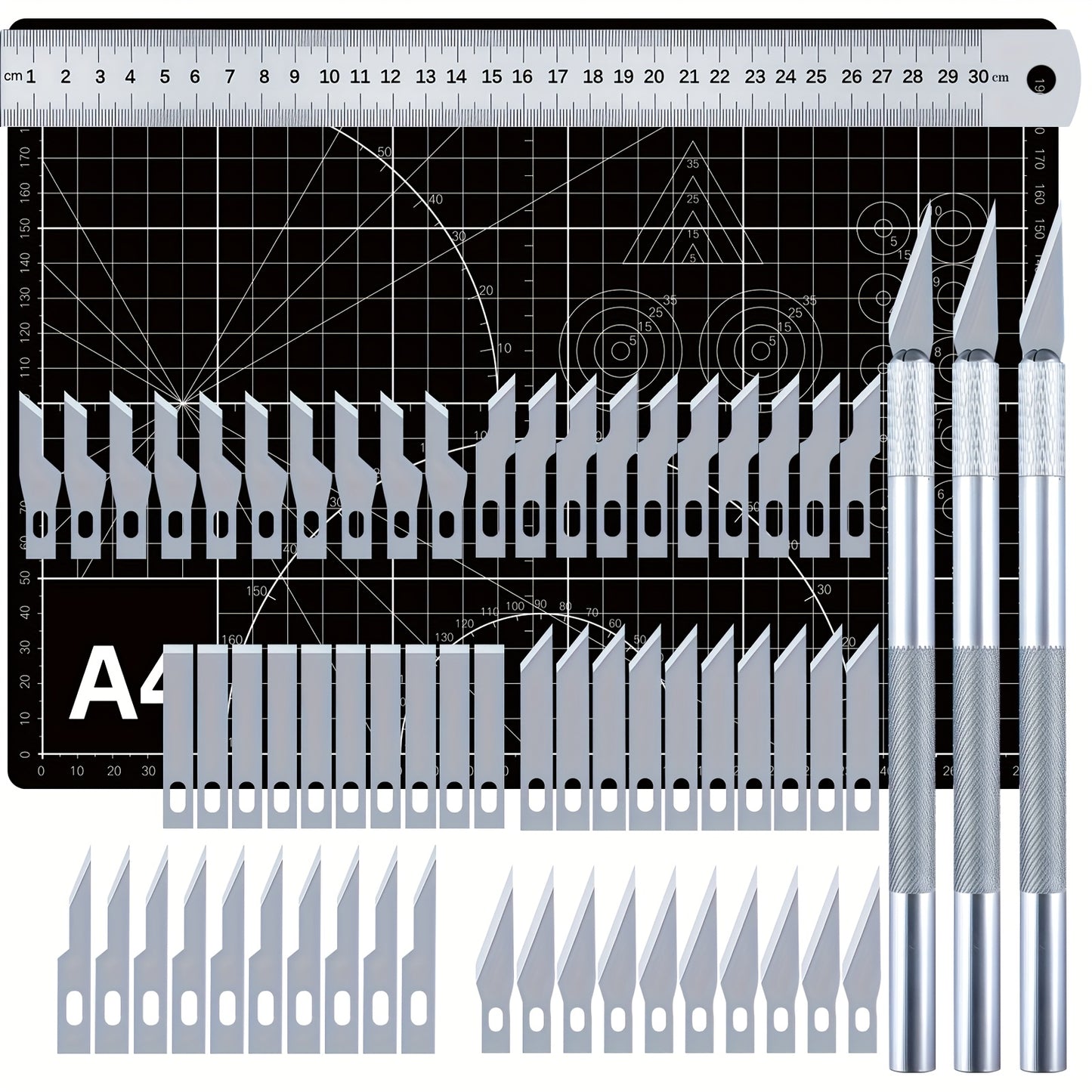 65 Pieces Craft Cutting Stencil Knife Set With A4 Cutting Mat Art And Craft Blade Exacto Knives Ruler Tools For Paper Modelling