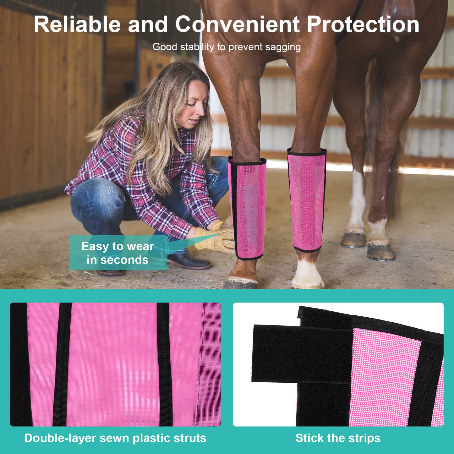 Rose Red Breathable Mesh Horse Fly Boots 4 Pack Covers