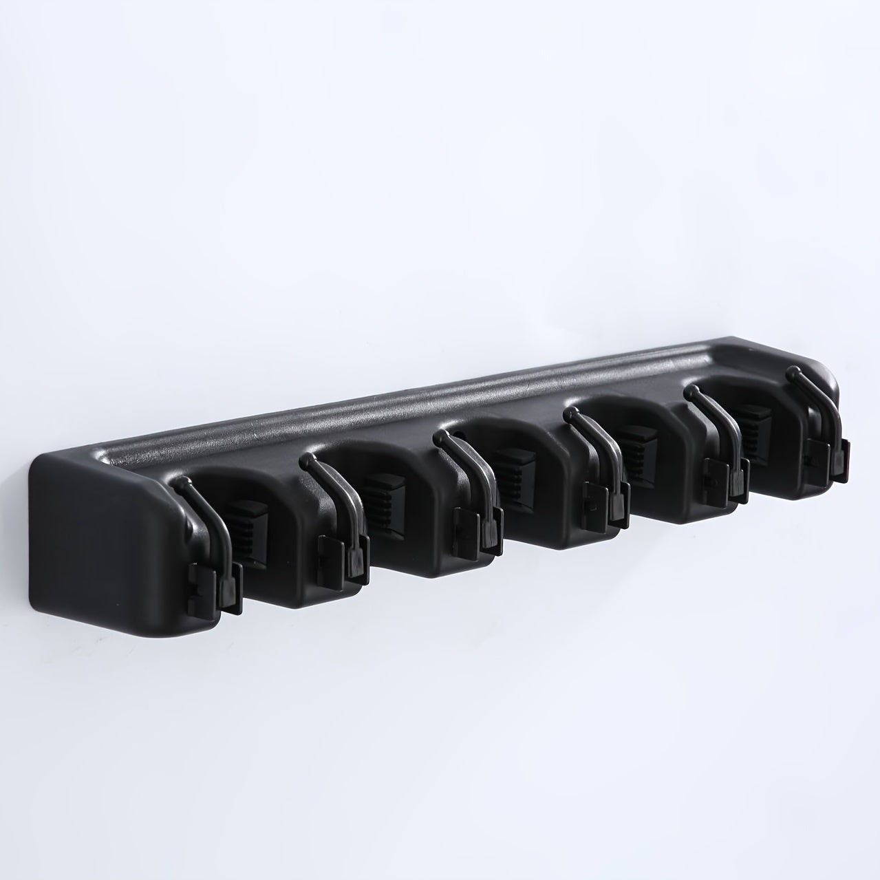 Wall Mounted Broom Rack With Clips And Hooks For Organization